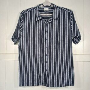 Public Supply NYC Button Up Men 3X Navy Blue Striped Textured Cotton Shirt